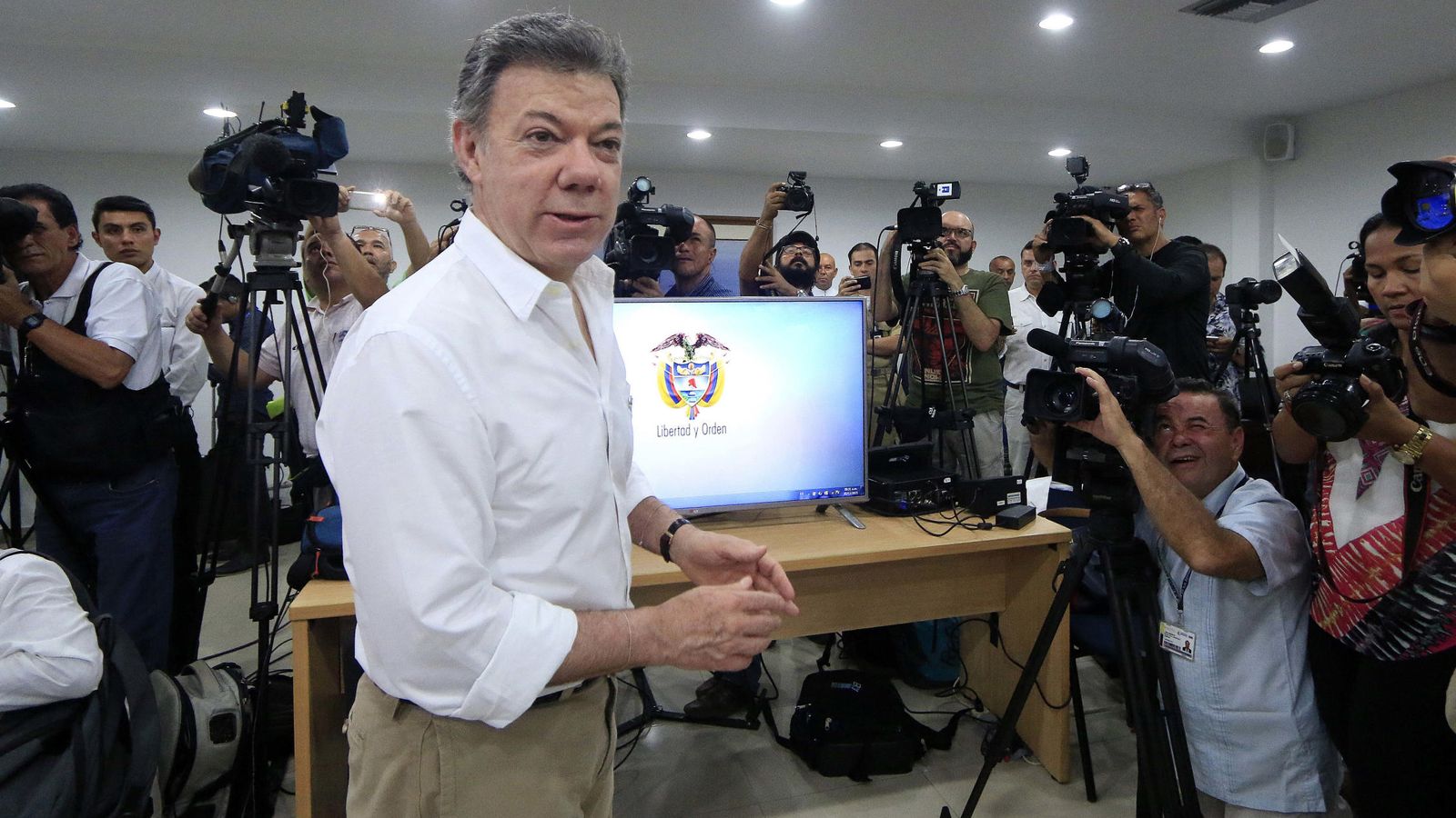 Foto: Juan Manuel Santos, presidente de Colombia, anuncia el descubrimiento del 'San José'. (EFE)