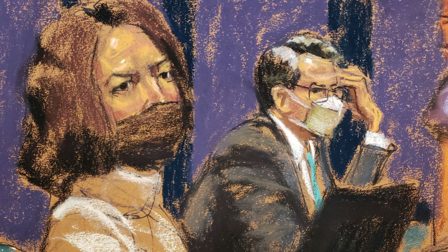 Retrato de Ghislaine Maxwell en el tribunal junto al abogado Christian Everdell, el pasado 20 de diciembre. (Reuters/Jane Rosenberg)