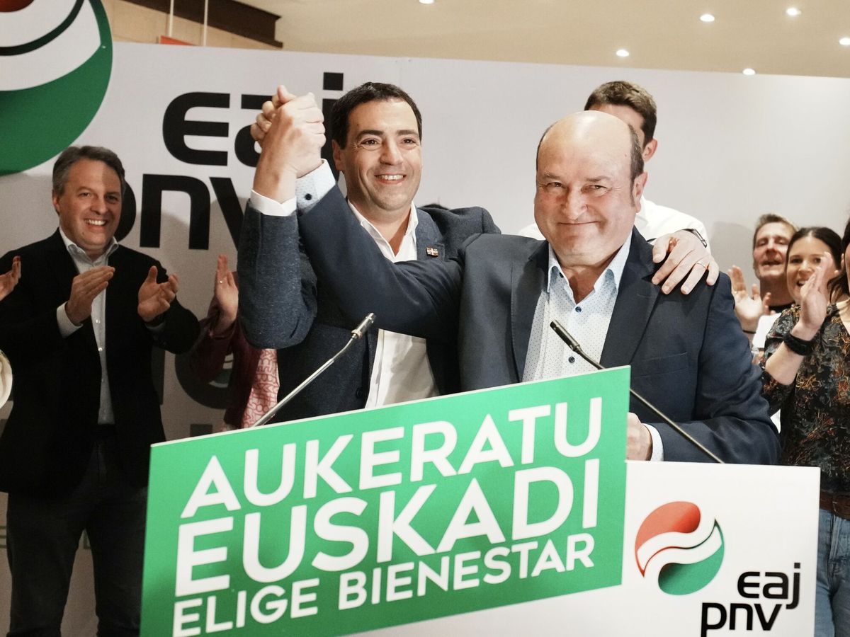 Foto: Pradales y Ortuzar celebran los resultados del PNV el 21-A. (Europa Press)