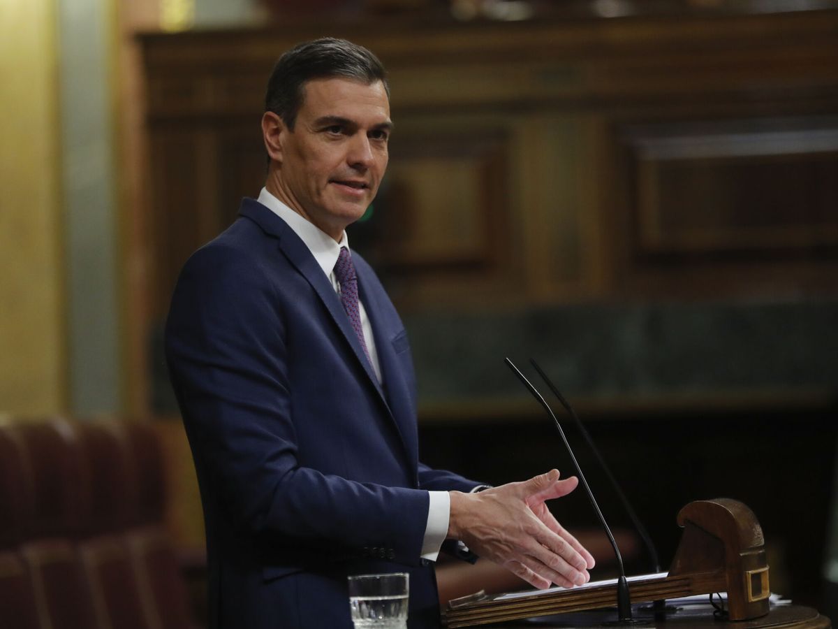 Foto: El presidente del Gobierno, Pedro Sánchez, durante su intervención en el Congreso este martes. (EFE/Juan Carlos Hidalgo)