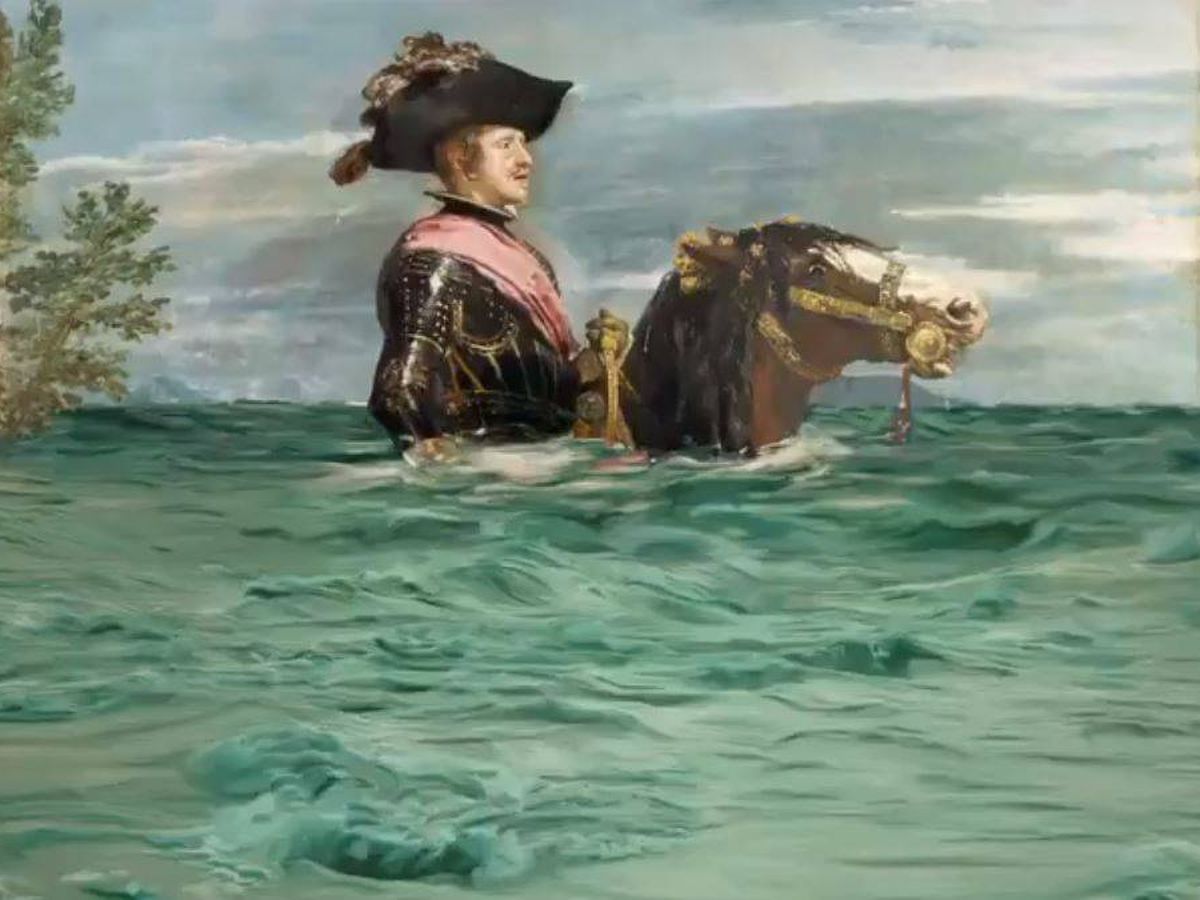 Foto: El 'Felipe IV a caballo' de Velázquez, modificado para la campaña por el clima del Museo del Prado y WWF