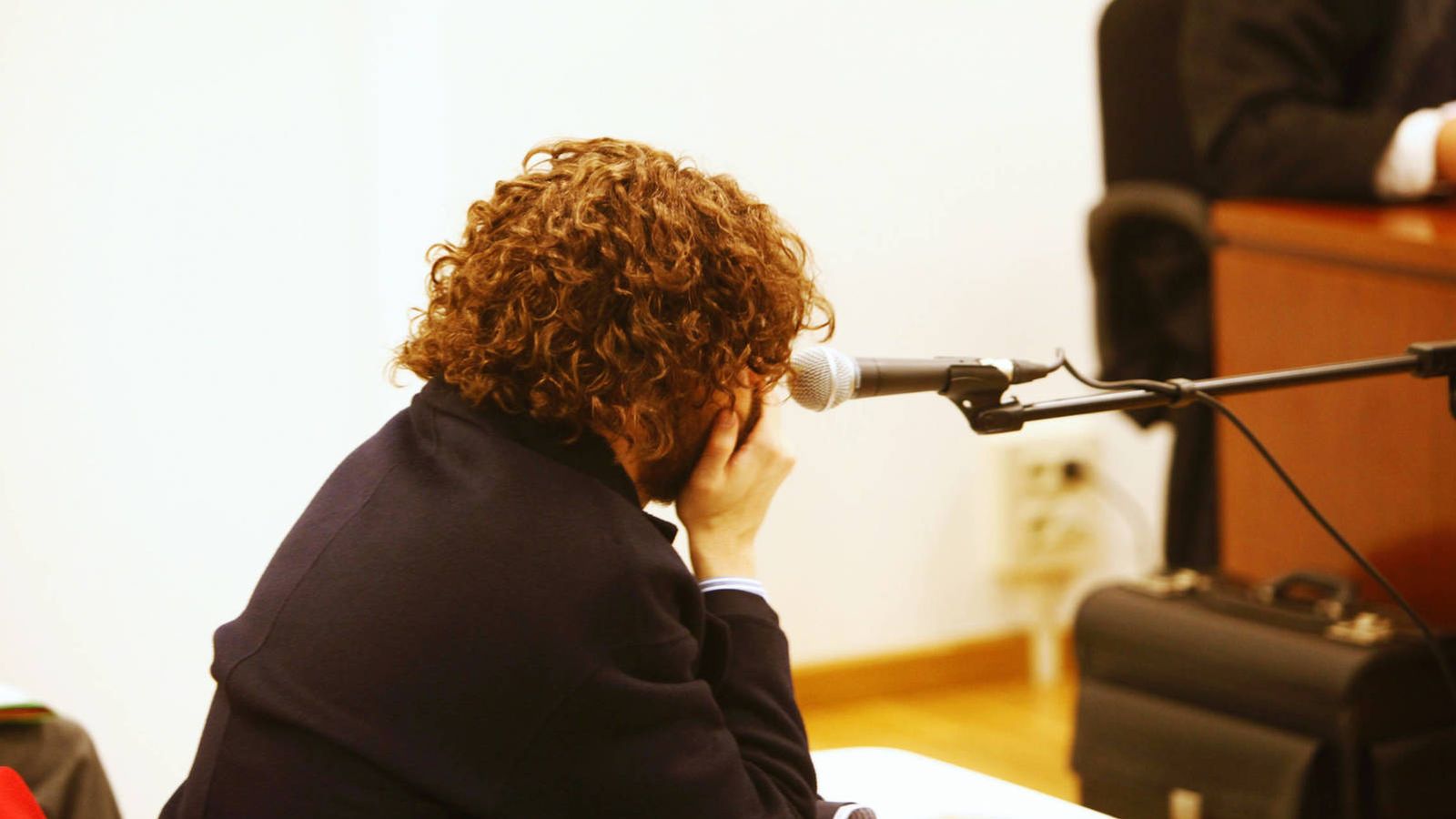 Foto: Igor Seoane, creador y administrador único de Rojadirecta (con peluca y barba postiza), durante el juicio. (EFE)