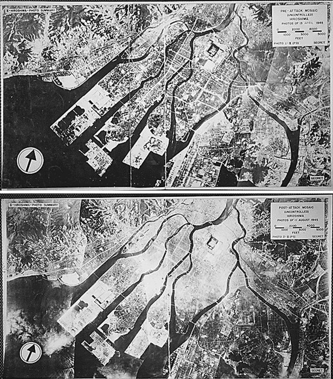 Hiroshima antes y después de la bomba atómica. 