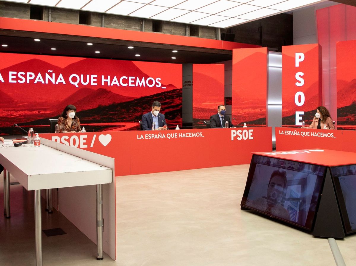 Foto: Reunión semipresencial de la ejecutiva federal del PSOE. (EFE)