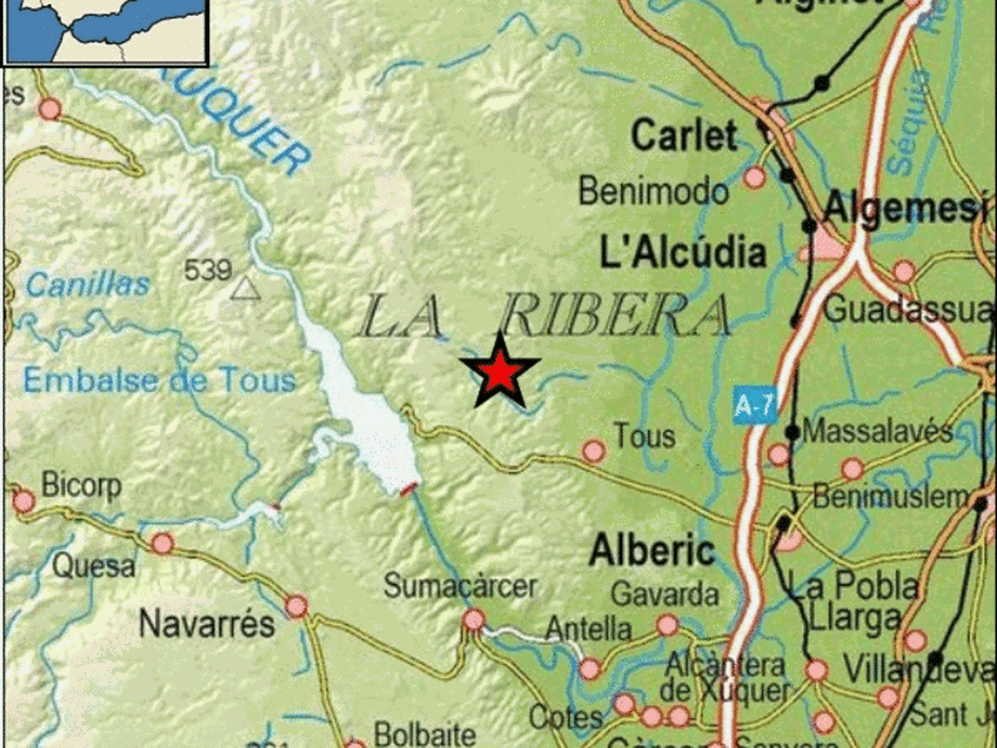 Epicentro del terremoto en las proximidades de Tous. (IGN)