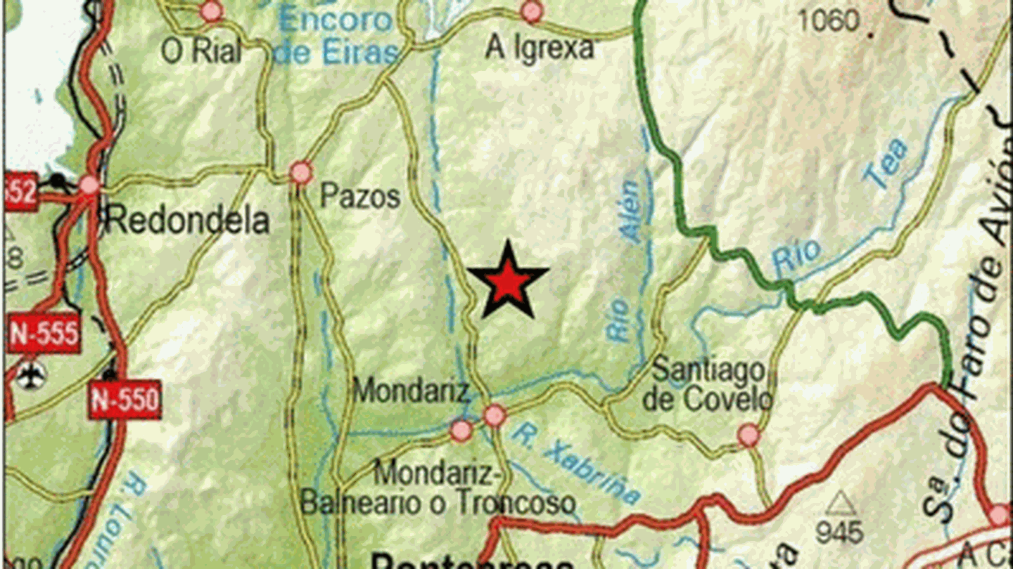 Epicentro del terremoto en las proximidades de Covelo. (IGN)