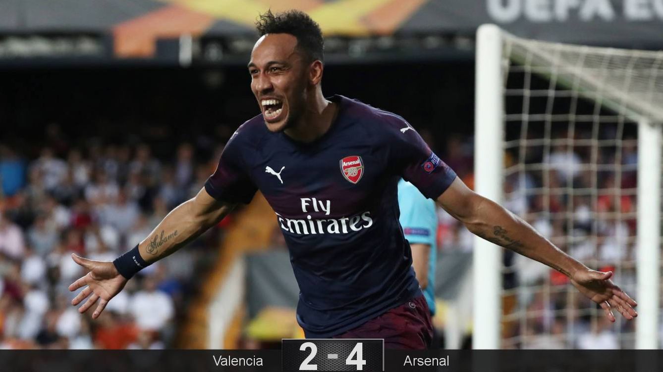 Foto: Aubameyang marcó tres de los cuatro goles del Arsenal en Mestalla. (Reuters)