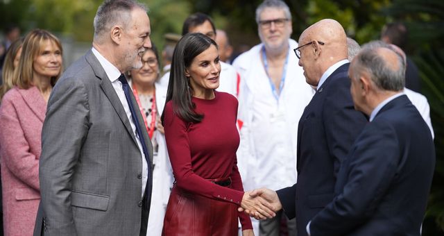La reina Letizia saluda a los médicos, durante su visita al Parque Sanitario Sant Joan de Déu de Sant Boi de Llobregat. (EFE/Alejandro García)