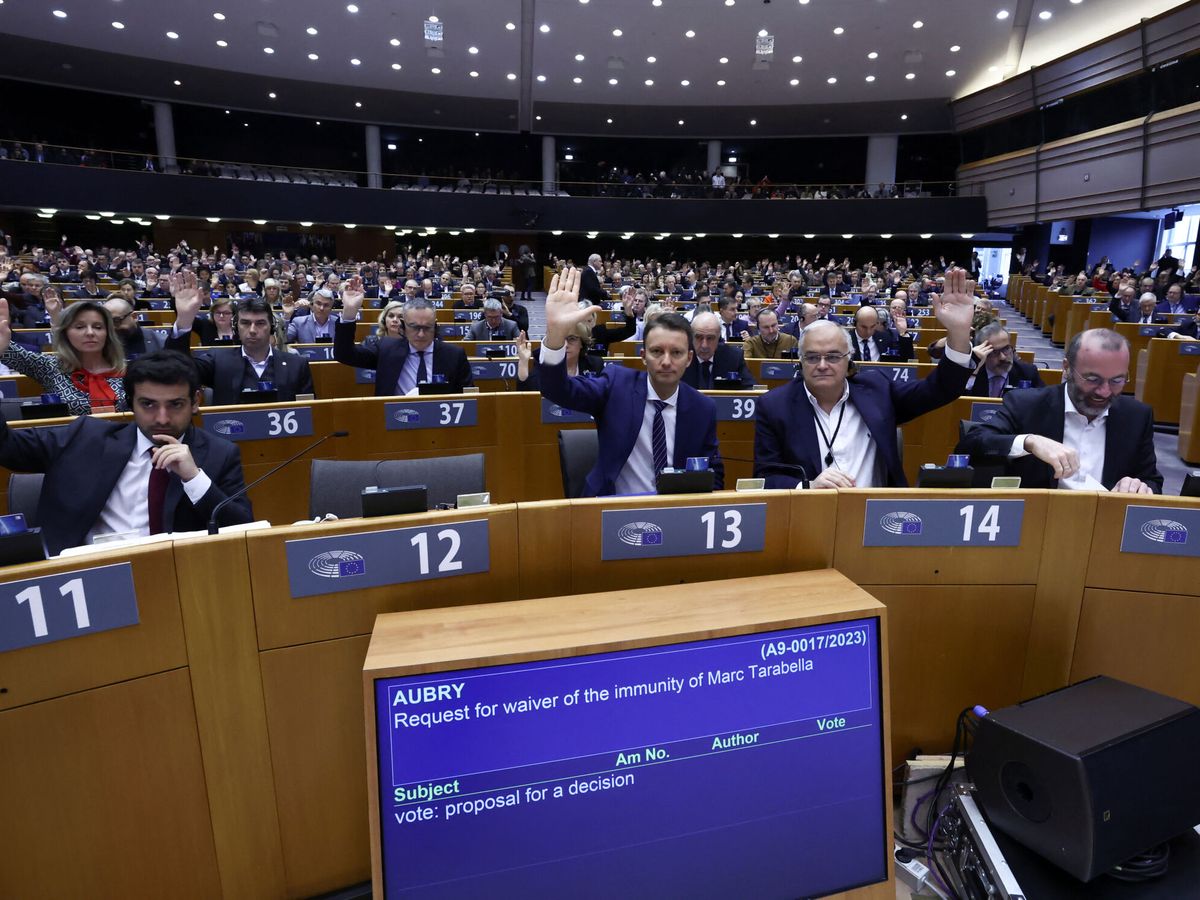 Foto: Europarlamentarios votan para levantar la inmunidad a dos miembros de la Eurocámara. (Reuters/Yves Herman)