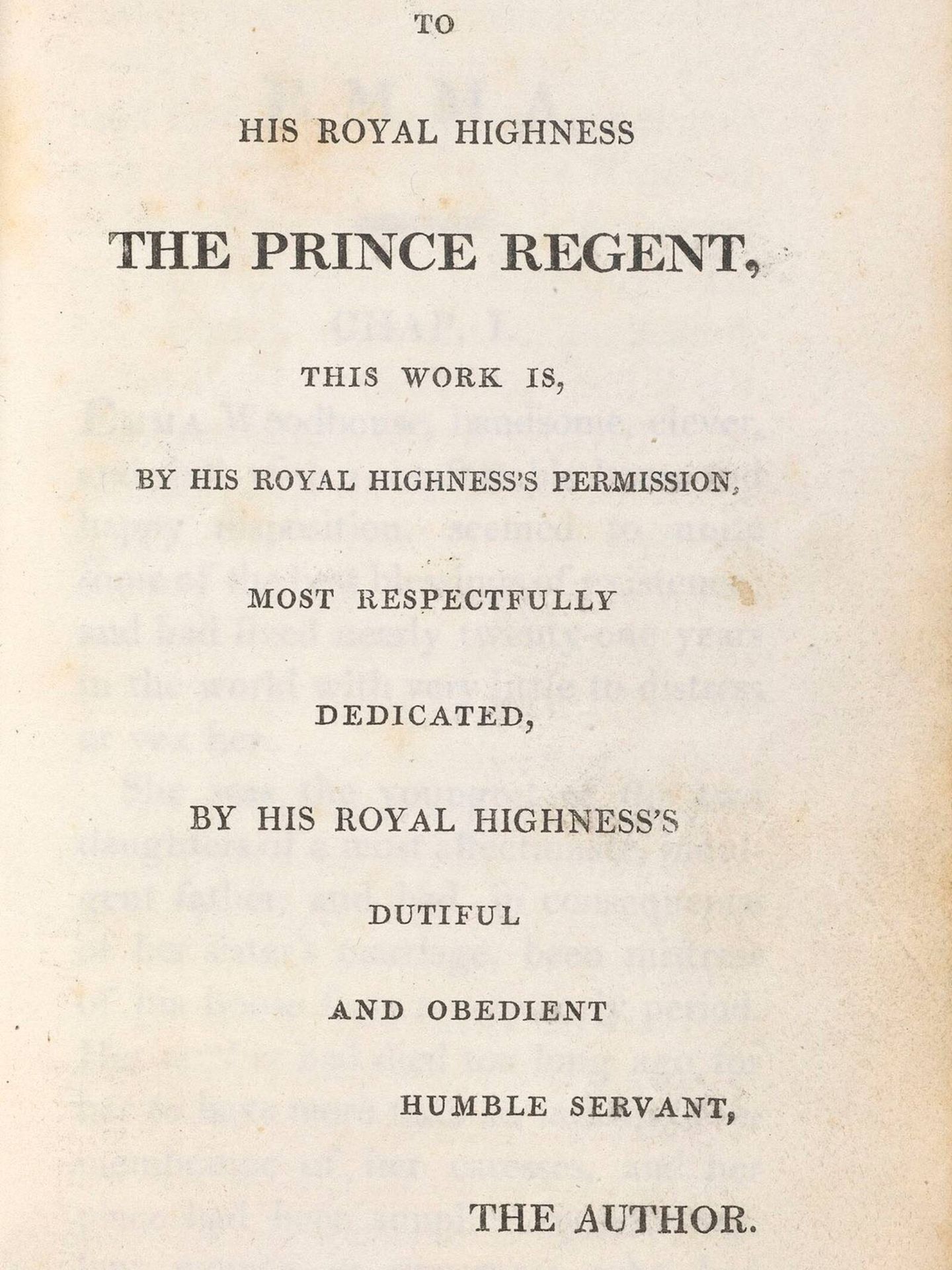 La dedicatoria en inglés de Jane Austen al futuro rey Jorge IV, en 'Emma'. (Instagram/@janeaustenshouse)