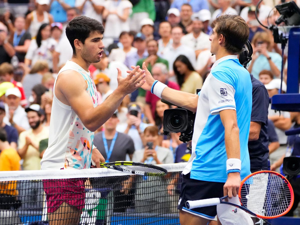 Foto: Carlos Alcaraz y Matteo Arnaldi en el US Open. (Robert Deutsch/USA TODAY)