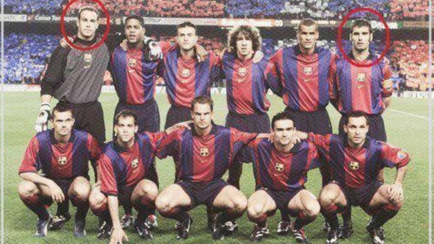 Pepe Reina en su etapa en el Barcelona junto a Pep Guardiola