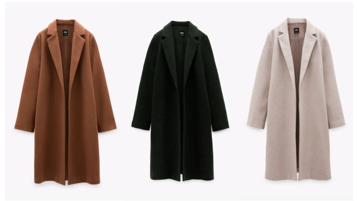 El abrigo de Zara en sus tres colores. (Cortesía)