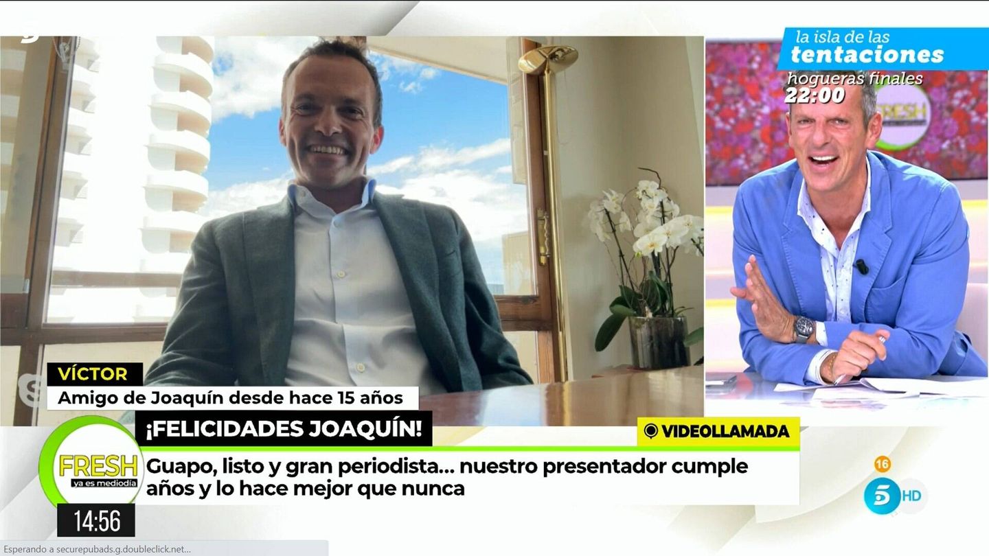 Víctor, en la conexión con Joaquín Prat. (Telecinco)