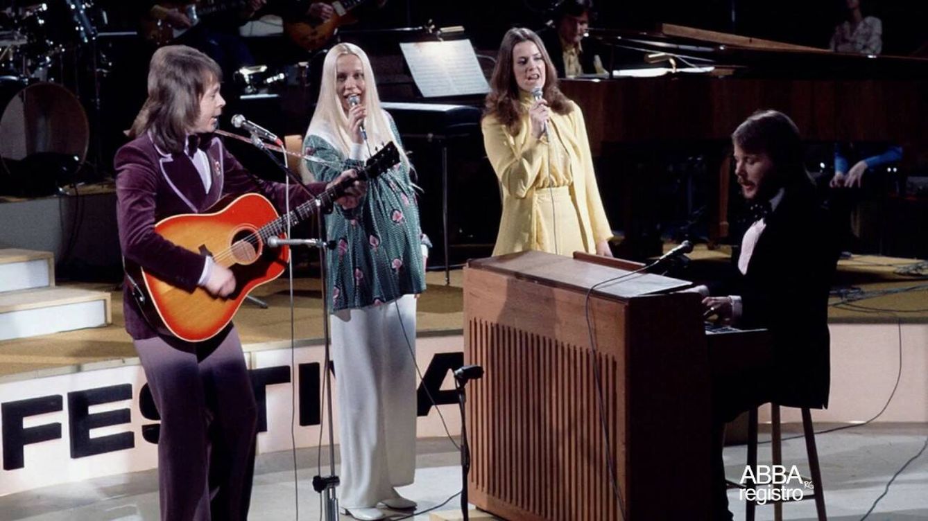 Foto: Los integrantes de ABBA, en el Melodifestivalen de 1974.