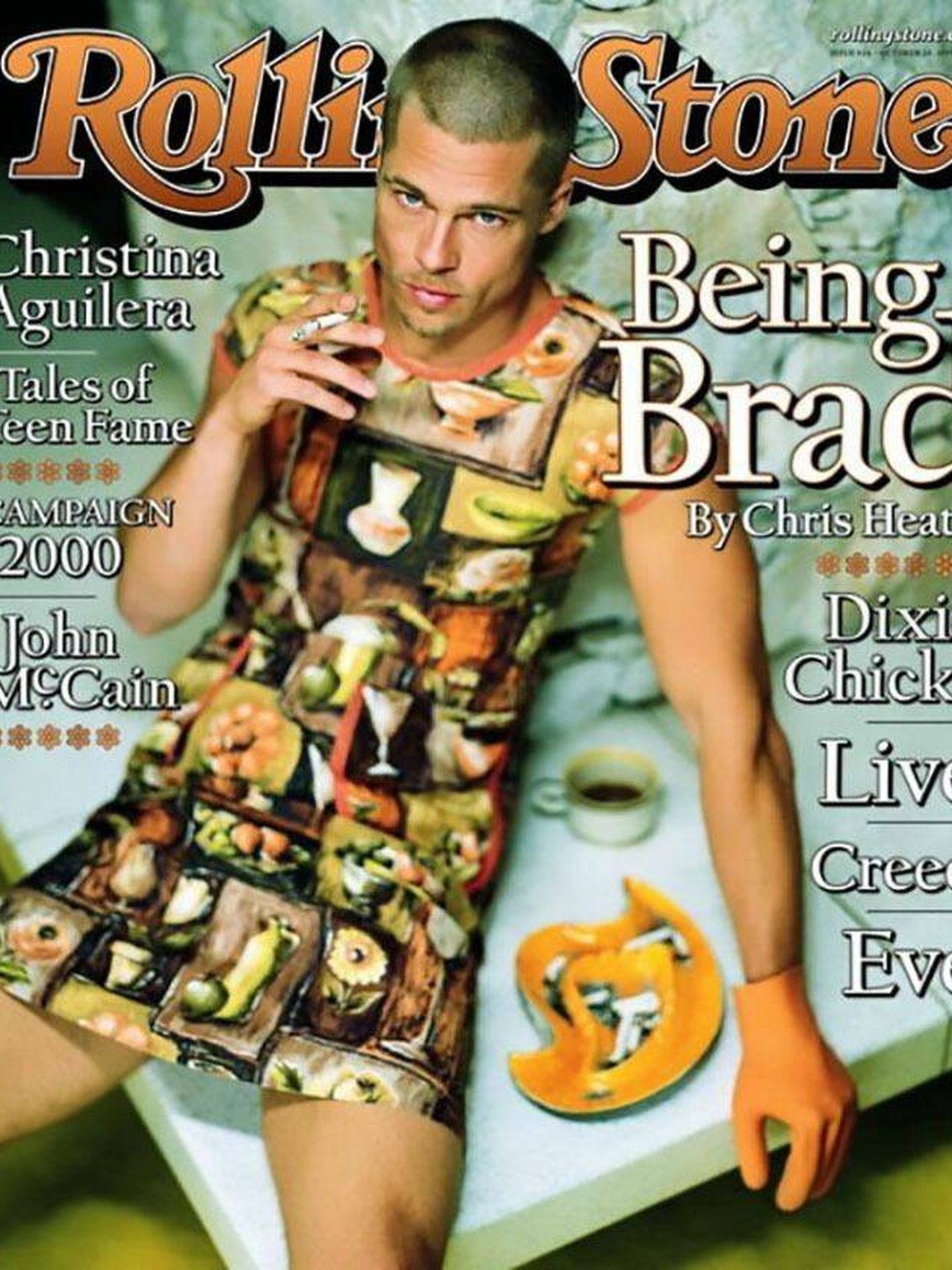 Brad Pitt, en la portada de 'Rolling Stone' de 1999 en vestido. (Cortesía)
