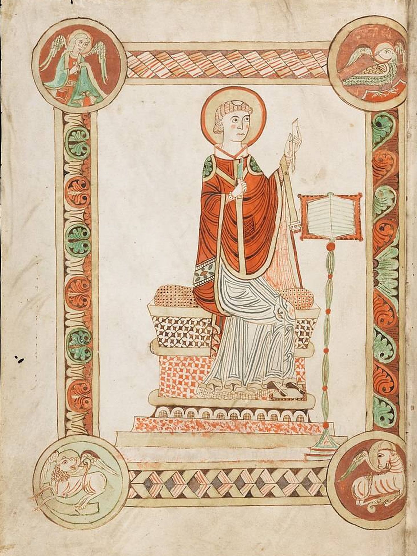 Beda escribiendo la Historia eclesiástica del pueblo inglés, ilustración de un códice en la abadía de Engelberg en Suiza. (CC)