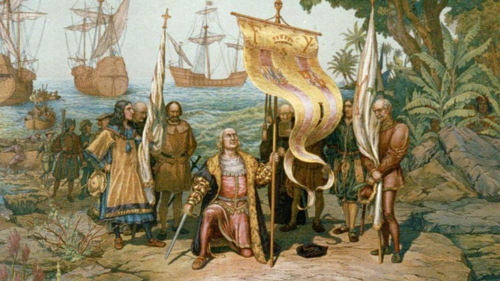Foto: La expedición de Colón en su llegada al Nuevo Mundo. (CC)
