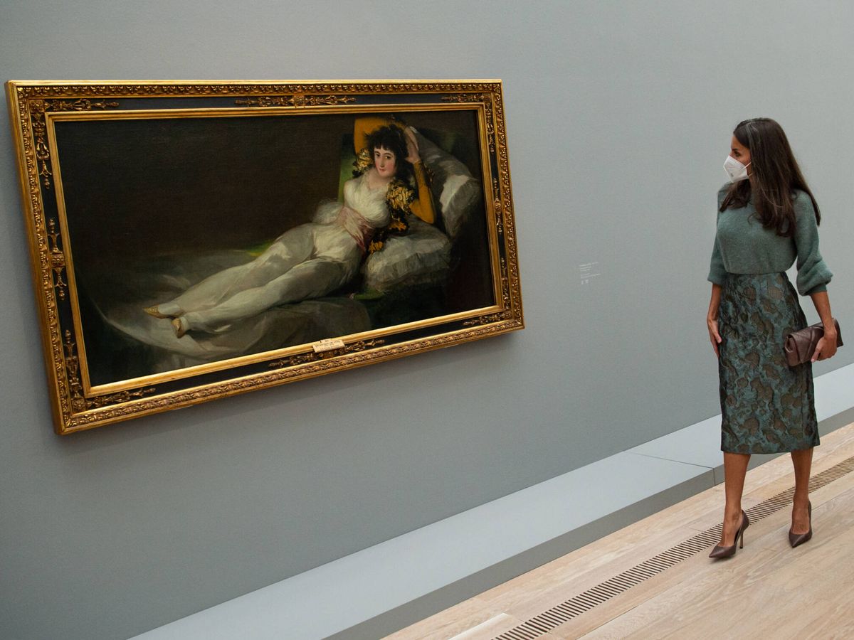 Foto: La reina Letizia, en la inauguración de la exposición de Goya. (Getty)