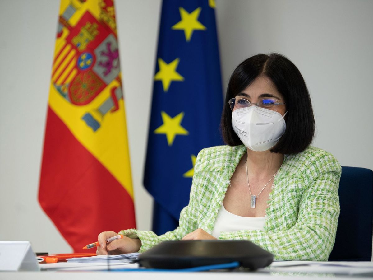 Foto: La ministra de Sanidad, Carolina Darias, durante la reunión del Consejo Interterritorial del Sistema Nacional de Salud, este miércoles en el Complejo de la Moncloa, en Madrid. (EFE)
