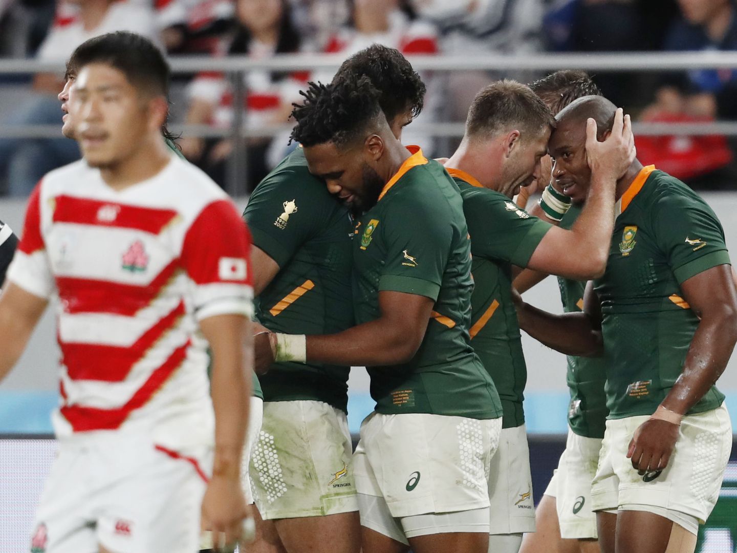 Sudáfrica celebra un tanto ante Japón, la gran sorpresa del Mundial. (Reuters)
