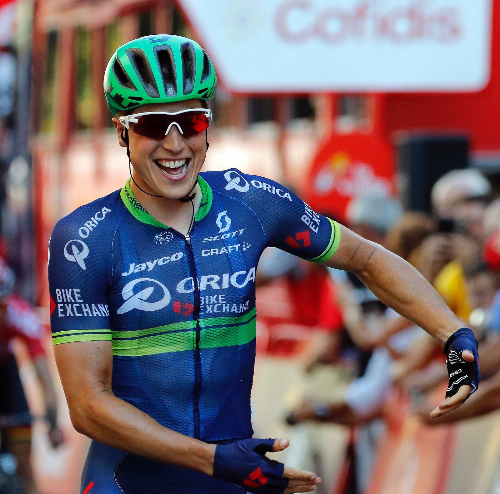 Foto: Keukeleire celebra su victoria en Bilbao (La Vuelta.com).