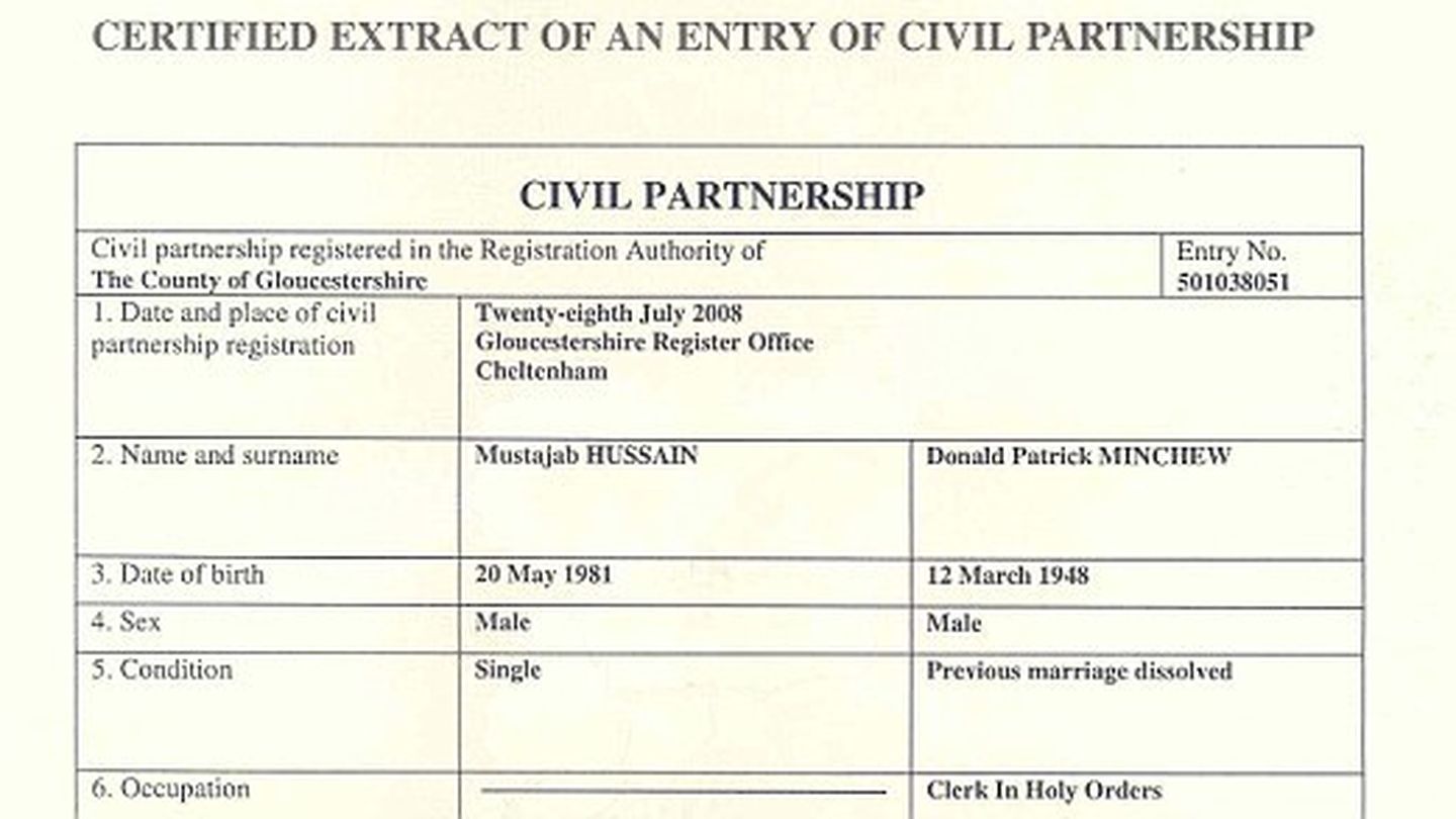 Certificado de matrimonio al que ha tenido acceso el diario Daily Mail.