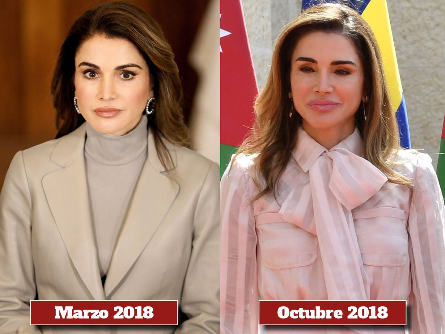  Rania en marzo y ahora. (Cordon Press)