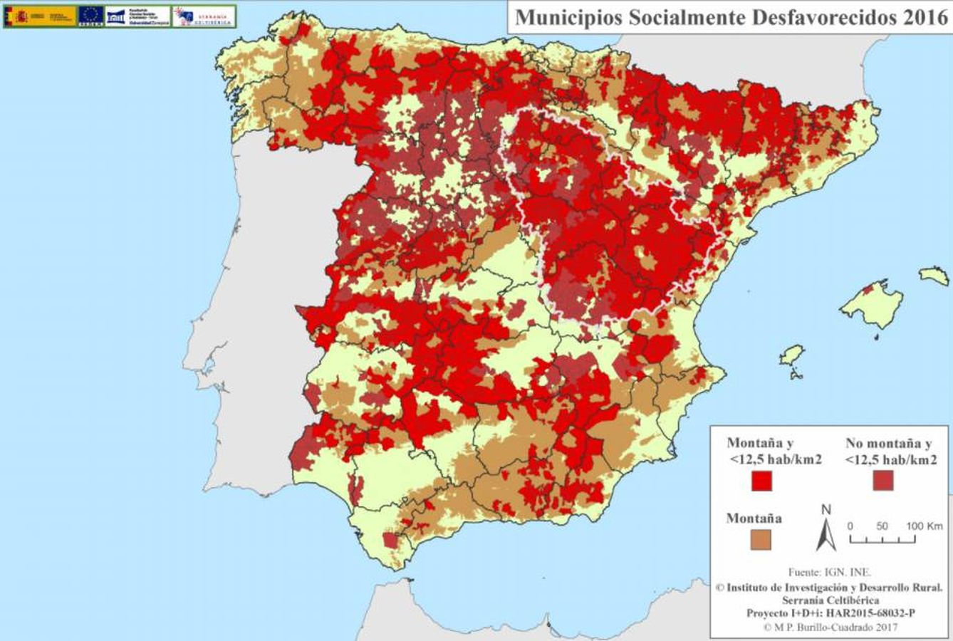 Municipios socialmente desfavorecidos (densidad inferior a 12, 5 hab/km2 ) y territorio montañoso.