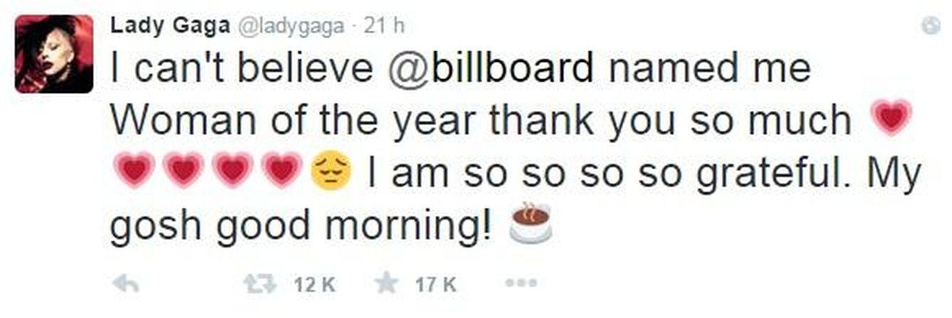 Mensaje de Lady Gaga en Twitter.