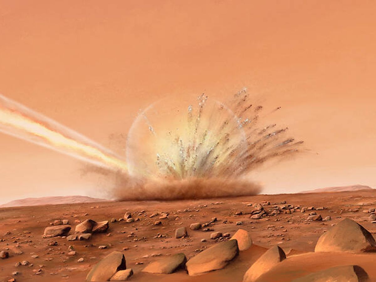 Foto: Ilustración que muestra el meteorito del 24 de diciembre de 2021 sobre Marte. (IPGP/CNES/N. Starter)