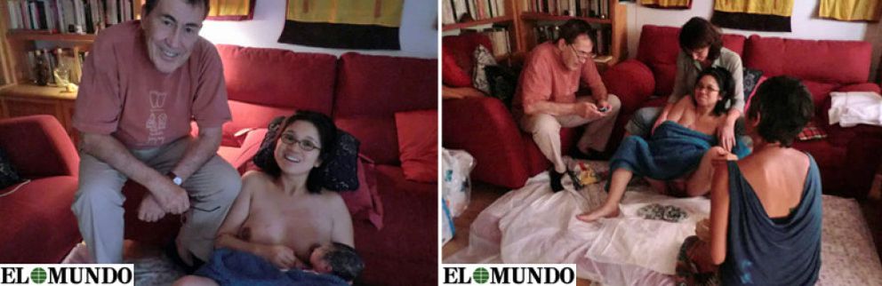 Foto: Sanchez Dragó, 'matrona' en el parto de su mujer