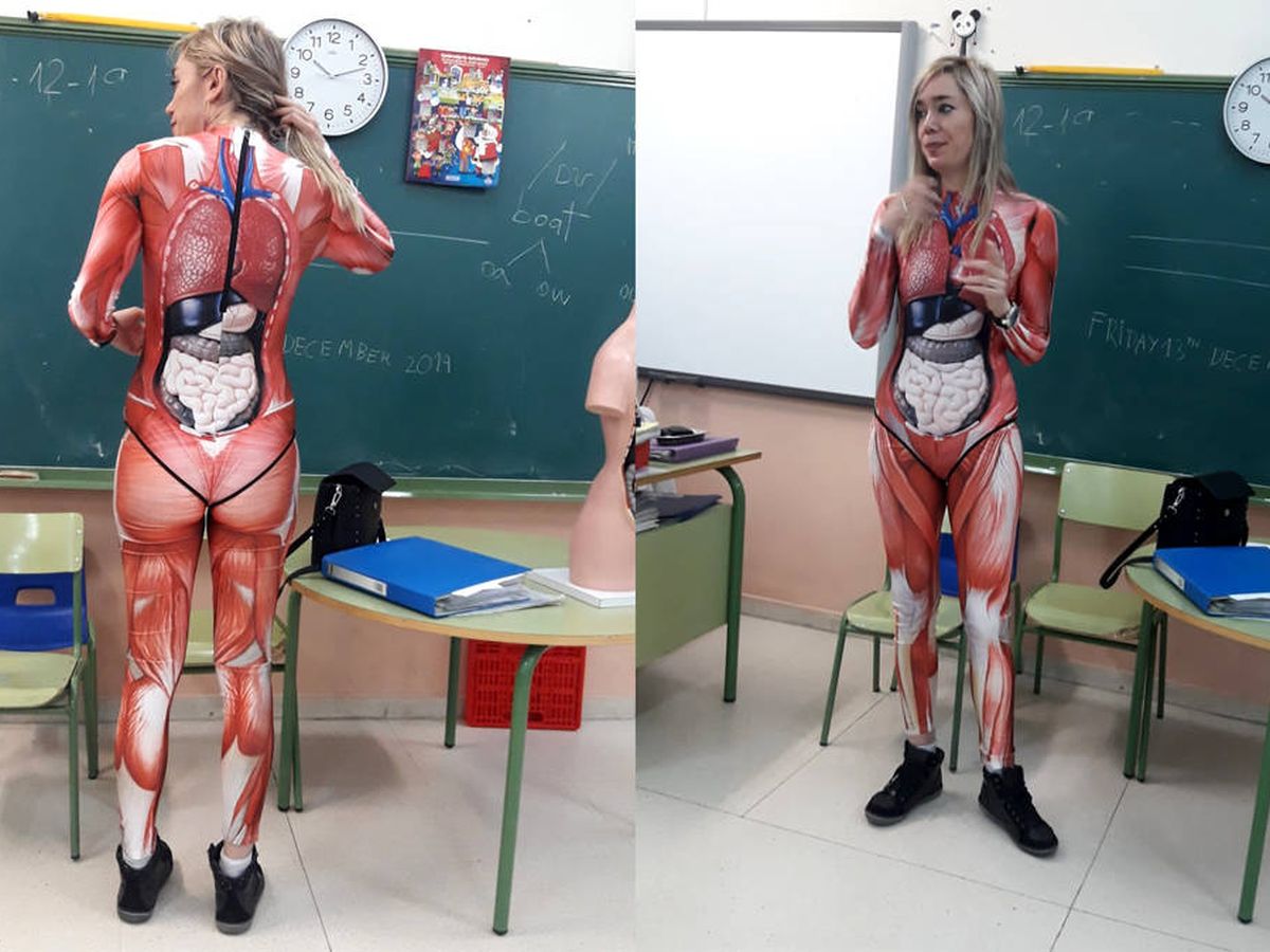 Foto: Verónica Duque sorprendió a sus alumnos con su forma de explicar el cuerpo humano (Foto: Twitter)