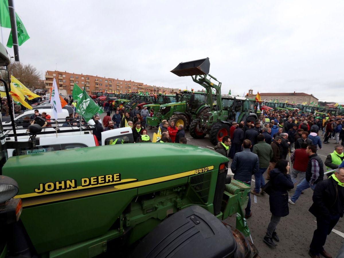 Foto: Agricultores y ganaderos participan en una concentración bajo el lema "En defensa de su futuro", este jueves, en Salamanca. (EFE)