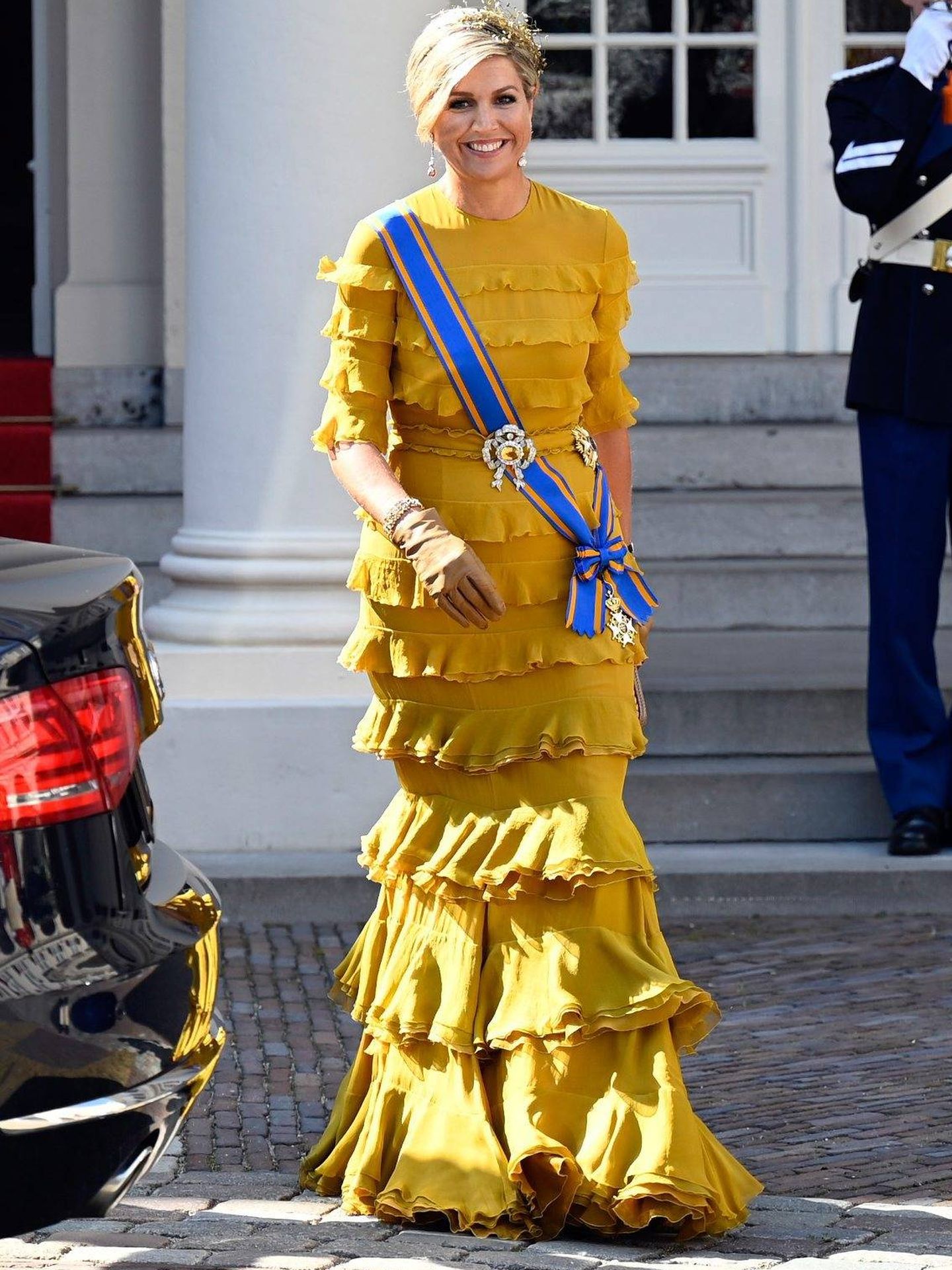 La reina Máxima, con el broche prendido en la cintura. (Cordon Press)