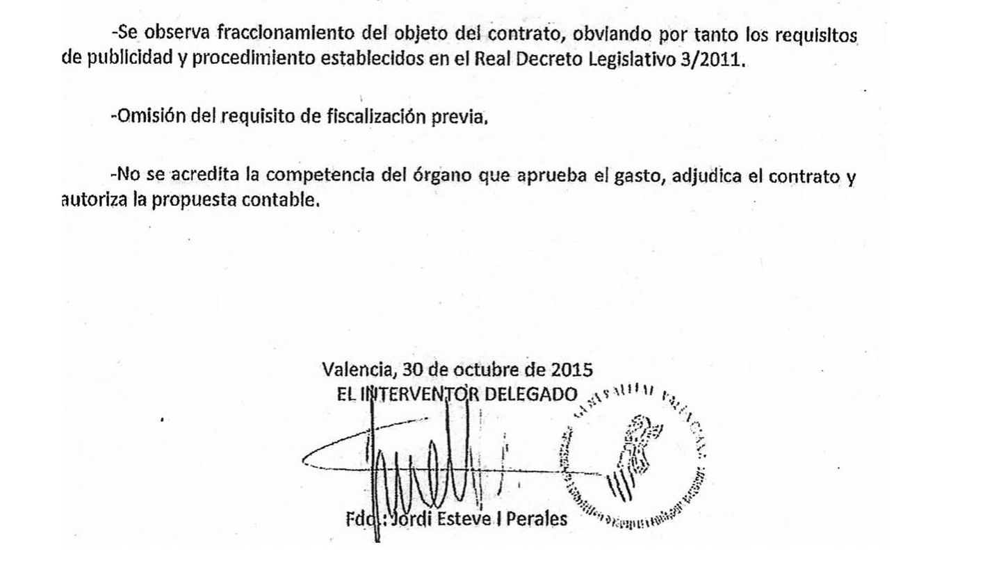Uno de los informes de la Intervención sobre pagos fraccionados de la 'conselleria' de Mónica Oltra. 
