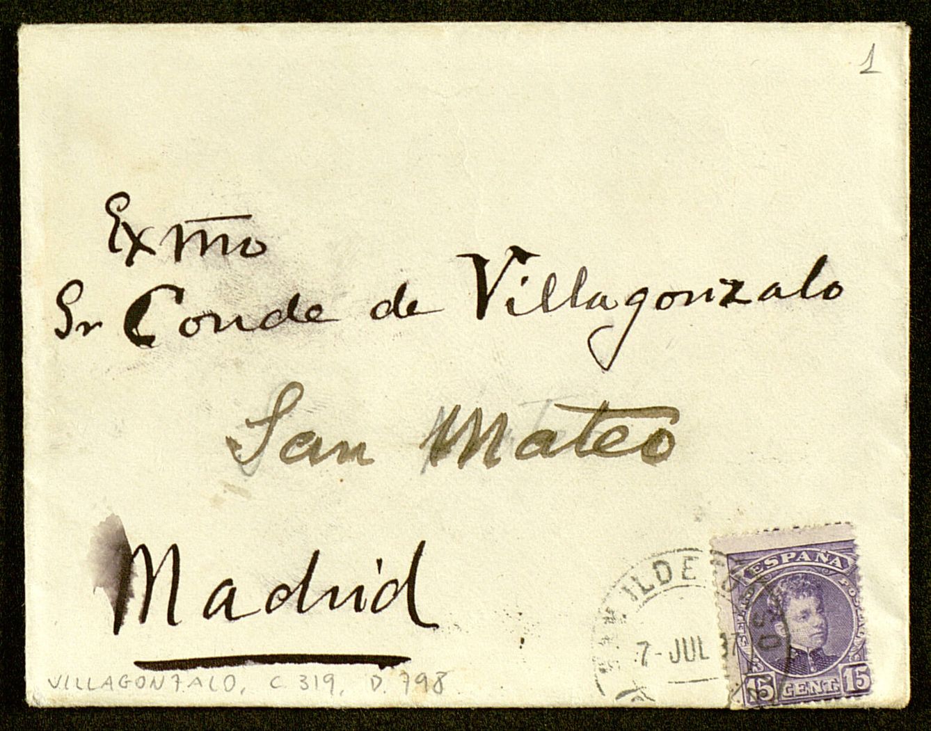 El sobre de una de las cartas de Joaquín Sorolla que han sido encontradas. 