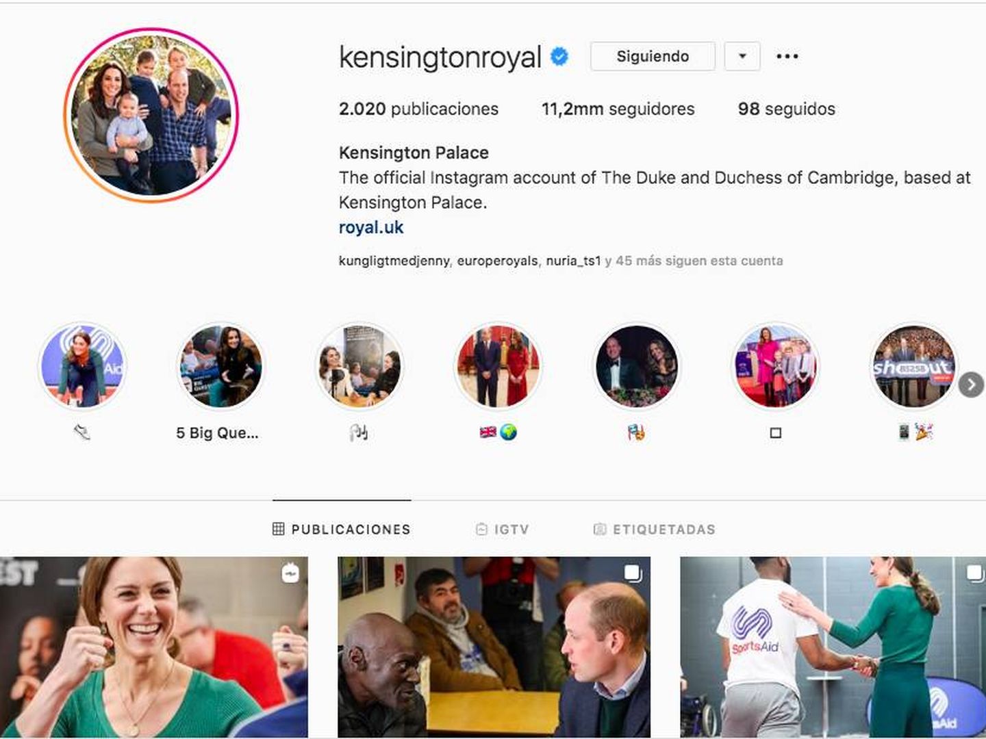 Cuenta de Instagram de los duques de Cambridge. (@KensingtonRoyal)