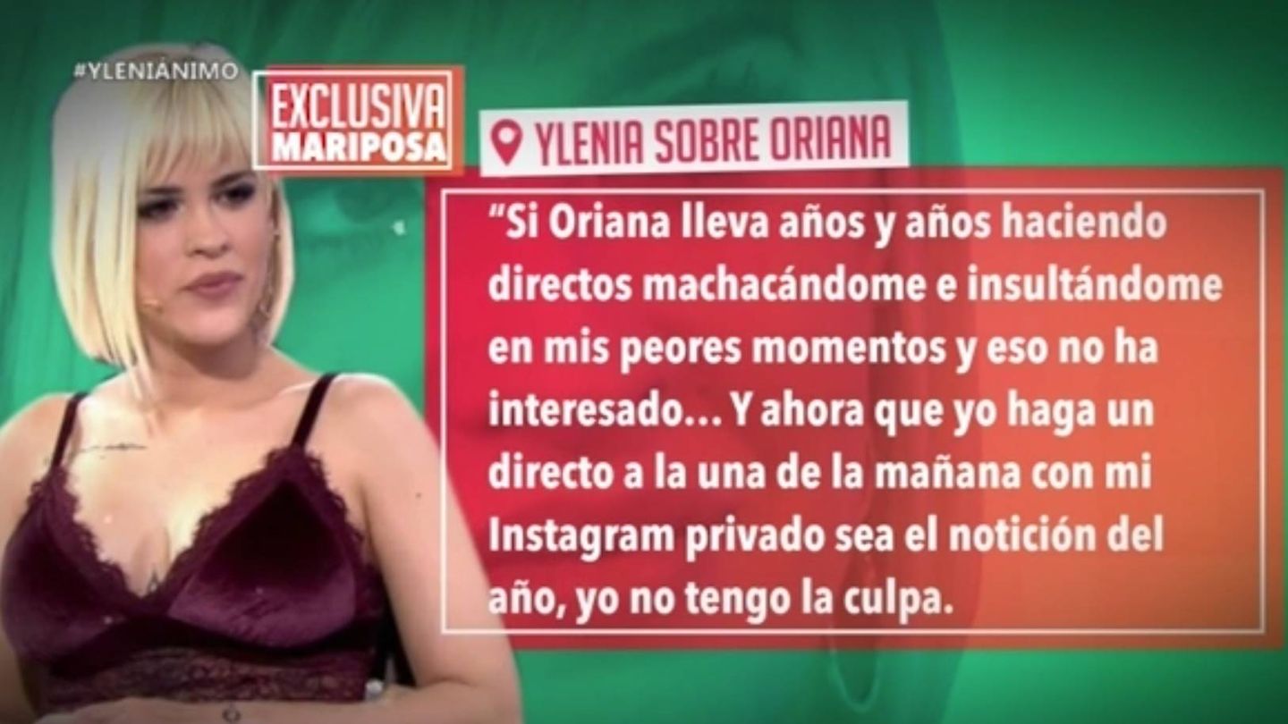Declaraciones de Ylenia en exclusiva para 'Cazamariposas'. (Mediaset)