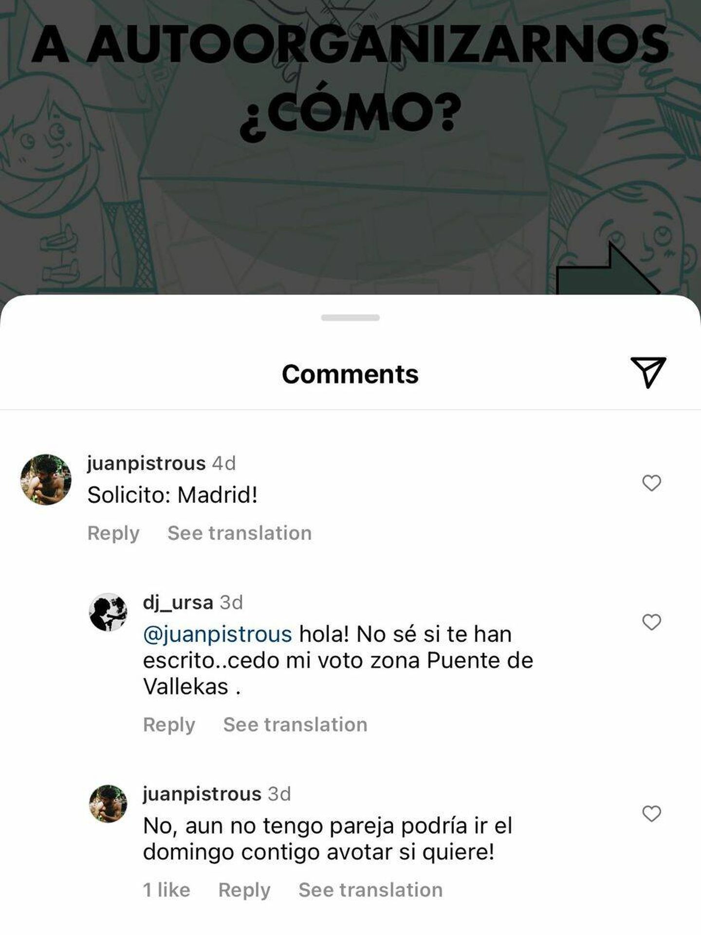 Captura de pantalla de usuarios de Instagram, que buscan ceder su voto. (L. Franco)