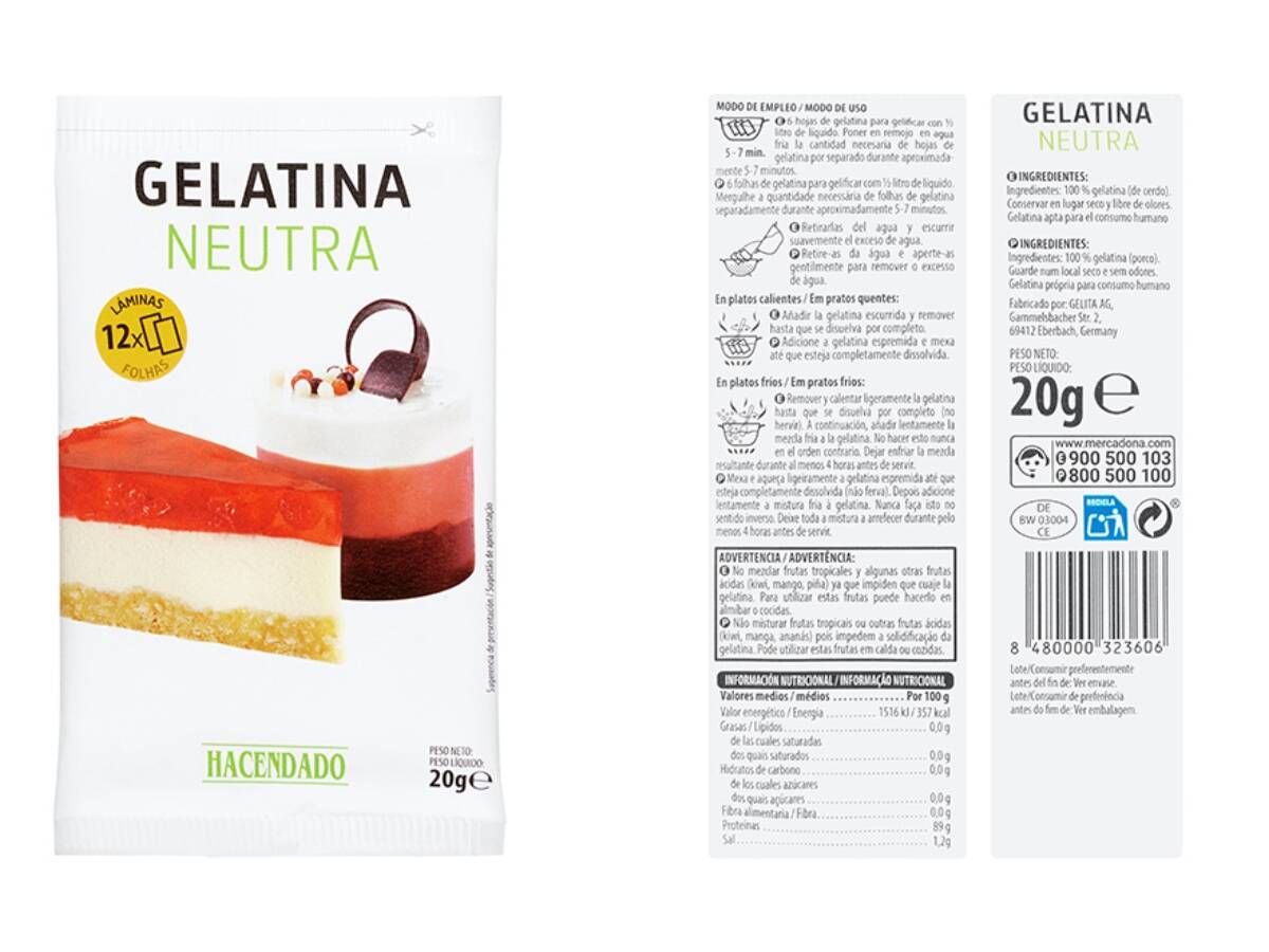 Foto: El producto de gelatina neutra de Mercadona retirado por 'Salmonella' (Mercadona)