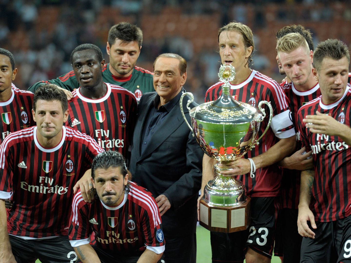 Berlusconi celebra un titulo con el AC Milan. (Getty/Claudio Villa)