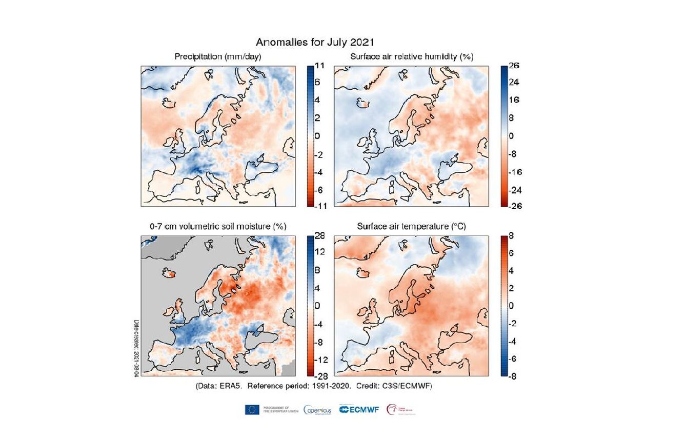 Anomalías climáticas en Europa. (Servicio de Cambio Climático de Copernicus)