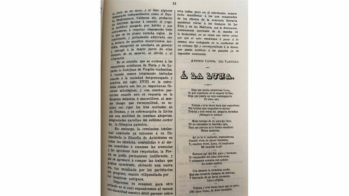 Reproducción de un artículo firmado por Cánovas del Castillo en 'La Joven Málaga'. (A. R.)