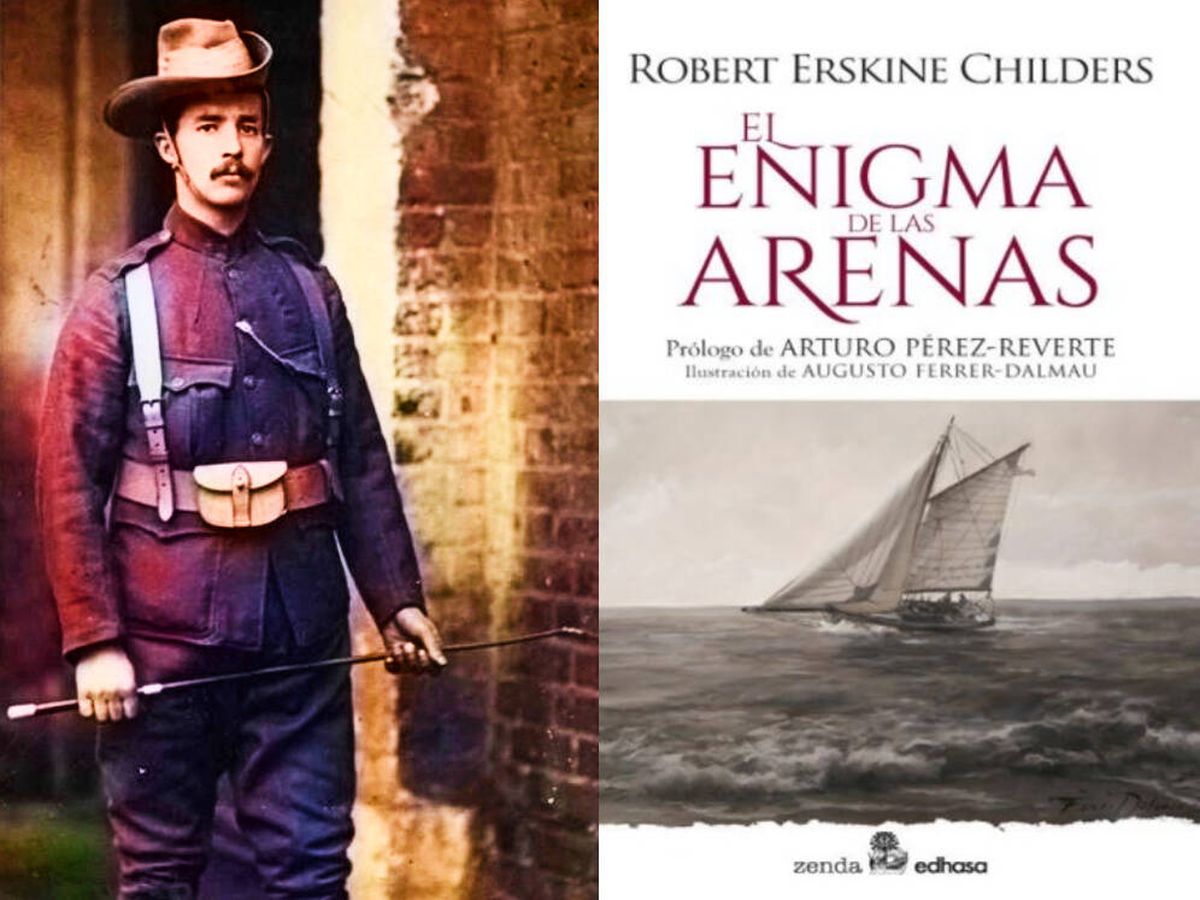 Foto: Robert Erskine Childers y la portada de la nueva edición de 'El enigma de las arenas' (Zenda-Edhasa)