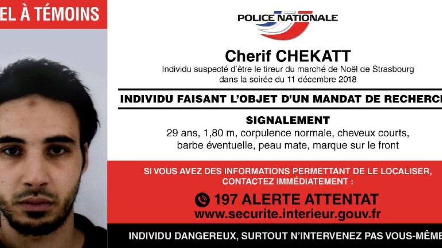Anuncio publicado en la cuenta de Twitter de la Policía Nacional francesa en el que se pide la colaboración ciudadana para localizar a Chekatt. (Reuters)