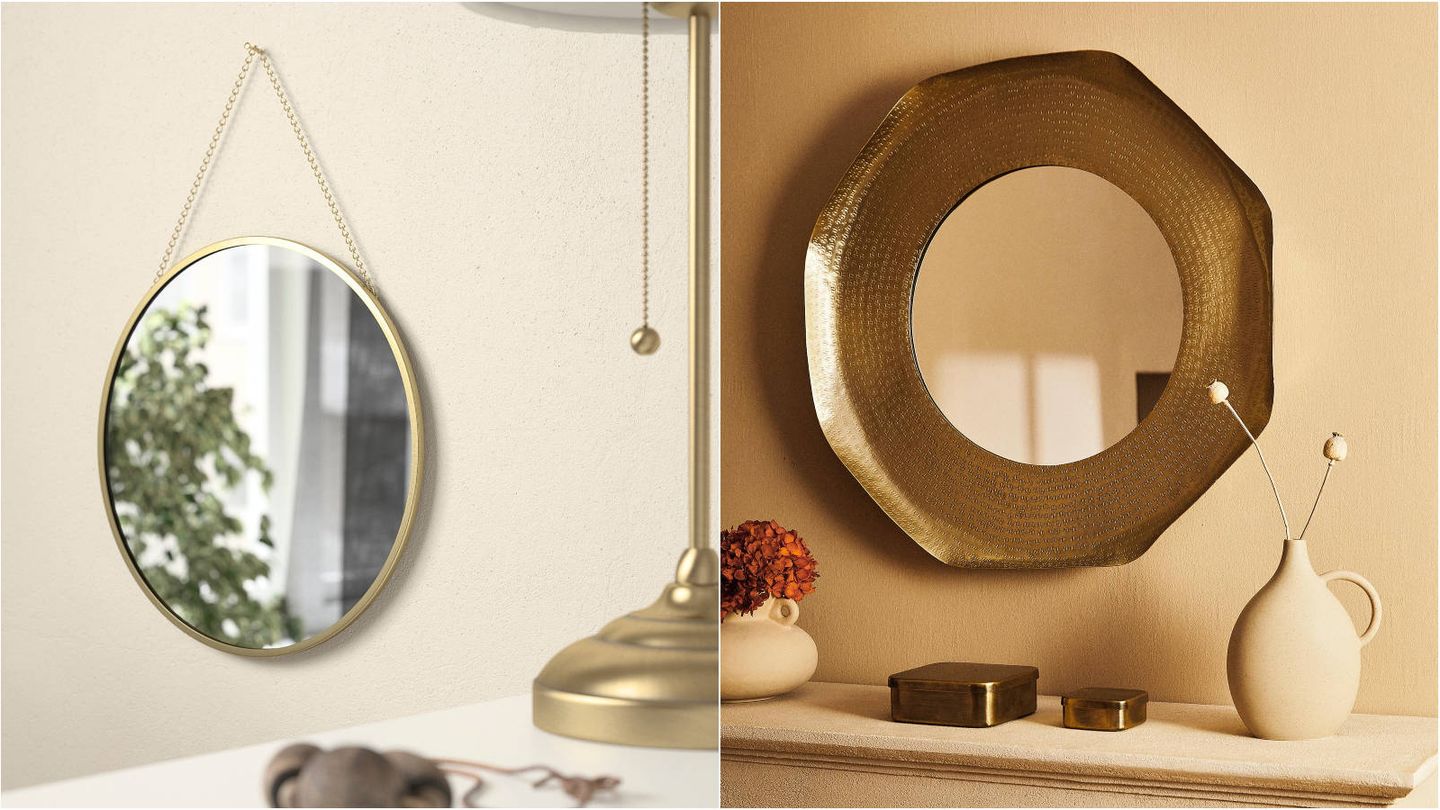Espejos dorados de Ikea y Zara Home. (Cortesía)