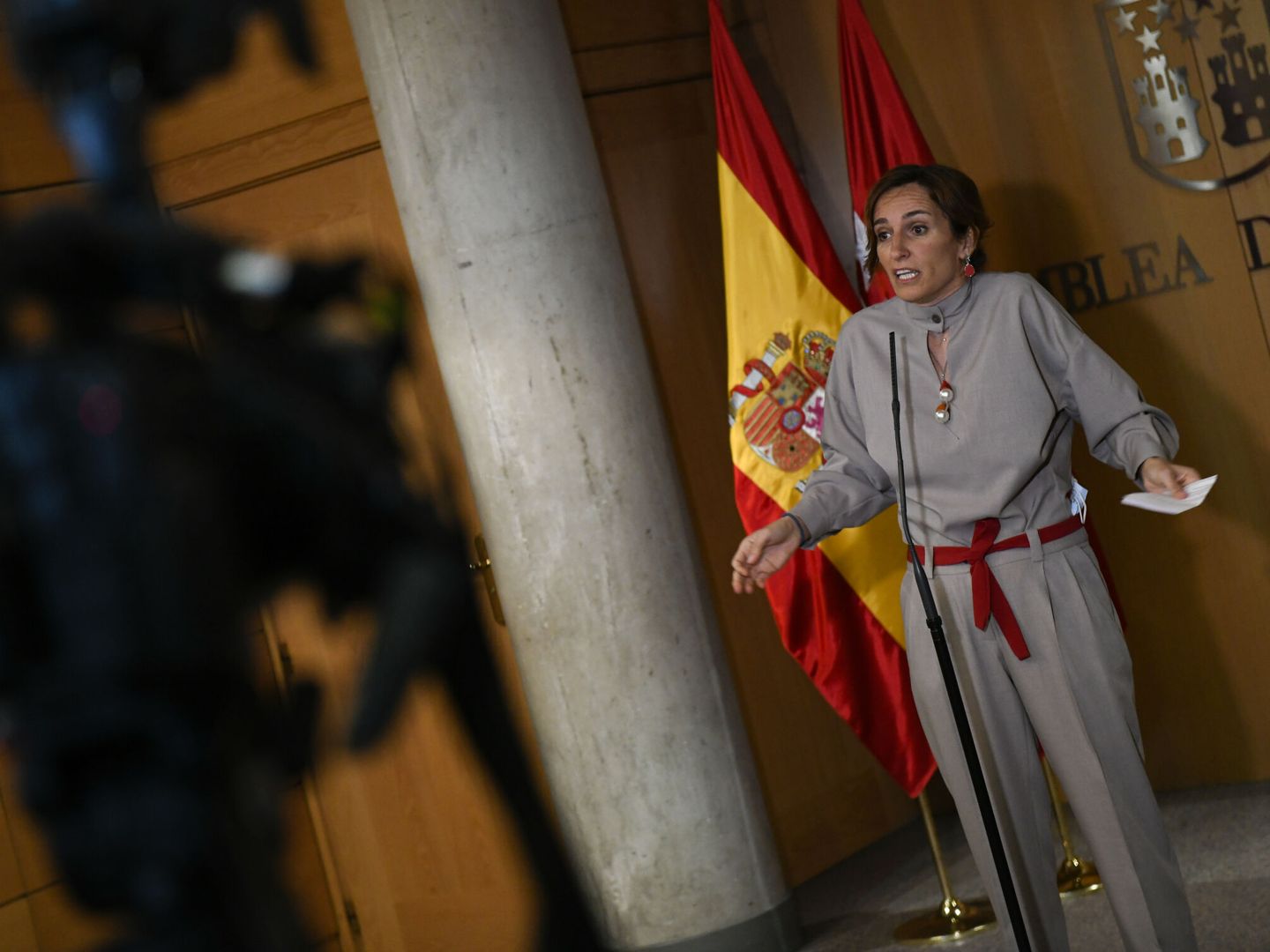 Mónica García en una comparecencia ante los medios en la Asamblea de Madrid