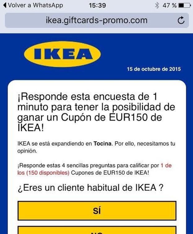 Foto: La nueva estafa de Ikea se manda por Whatsapp. (EC)