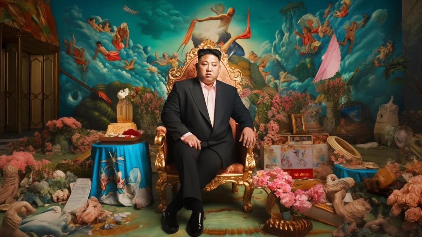 El dictador norcoreano Kim Jong-un al estilo del fotógrafo David LaChapelle (Midjourney)